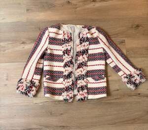 Sacai Luck Striped Tweed Fringe Detail Zip-Up Jacket size 1